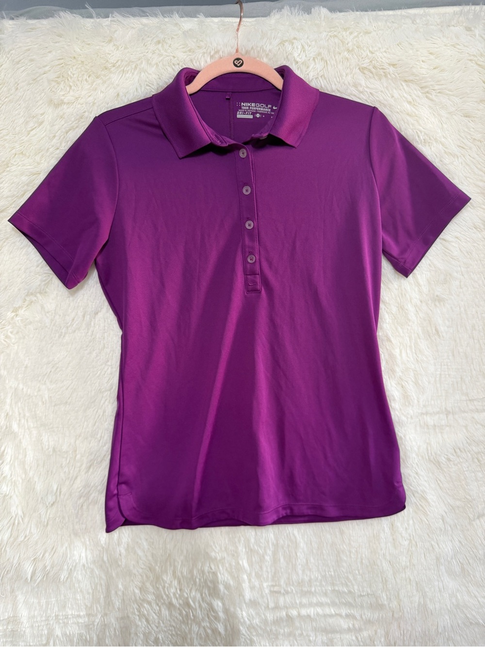 Nike Womens Golf Dri-Fit Short Sleeve Polo Tee Size M Purple Sporty Causal